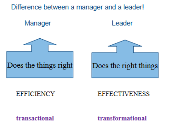 <p>Leiderschap is een vorm van transformationeel leiderschap, we hebben flexibiliteit intern en extern nodig, we zien dit bovenaan in het model van Quinn</p><p>Een leider doet de juiste dingen → effectiveness</p><p>Management is een vorm van transactioneel leiderschap, we hebben beheersing intern en extern nodig, we zien dit onderaan in het model van Quinn</p><p>Een manager doe de dingen juist → efficiency</p>