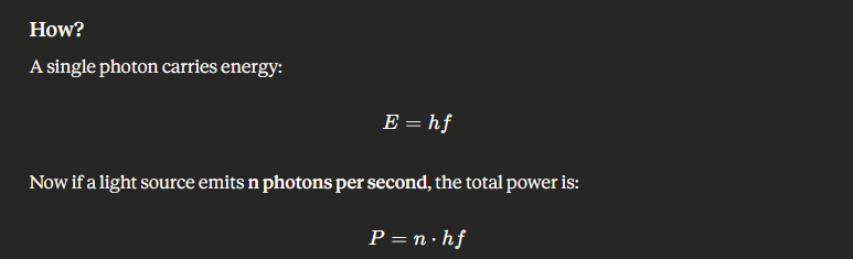 <p>E = PC</p><p>P → Momentum</p><p>C → Speed of light</p>