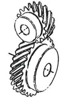 <p><u>Maschinentechnik: Übertragungselemente</u></p><p><strong>Welches Zahnradgetriebe ist dargestellt?</strong></p><p>-Schneckengetriebe</p><p>-Kegelradgetriebe</p><p>-Schraubenradgetriebe</p><p>-Stirnradgetriebe</p>
