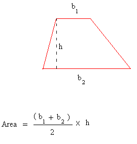 <p>A = ½ (b 1 + b 2) h</p>