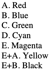 <p><span>Using two colors, magenta and blue pigments what is the resulting color?</span></p>