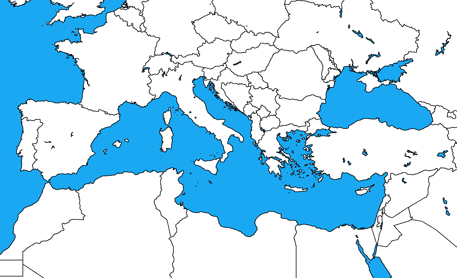 <p>A sea south of Europe that separates the continent from North Africa and connects to the Atlantic Ocean.</p>