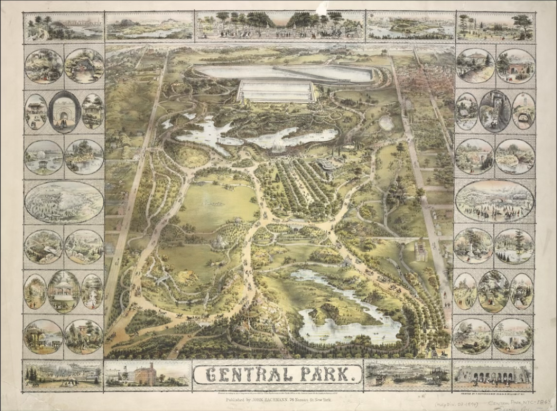 <ul><li><p><span style="background-color: transparent;">Competition for the design of Central Park</span></p><ul><li><p><span style="background-color: transparent;">Big drawing</span></p></li></ul></li><li><p><span style="background-color: transparent;">Picturesque design — looks natural, windy paths, big pond in the middle</span></p></li><li><p><span style="background-color: transparent;">Big lake in the middle — man-made, but made to look very natural</span></p></li><li><p><span style="background-color: transparent;">Hard to tell what was naturally pre-existing and was was made</span></p></li><li><p><span style="background-color: transparent;">Calvert Vaux was from England and was trained in England, Olmstead was born in Hartford but went to England</span></p></li><li><p><span style="background-color: transparent;">This picturesque design was created as a push-back to preserve nature&nbsp;</span></p></li><li><p><span style="background-color: transparent;">You enter Central Park diagonally — escape the city as quickly as possible</span></p></li><li><p><span style="background-color: transparent;"><strong>The Terrace </strong>— most formal architectural aspect of this plan</span></p><ul><li><p><span style="background-color: transparent;">Makes you aware of the natural parts of the rest of the park</span></p></li></ul></li><li><p><span style="background-color: transparent;">Park was meant to be the lungs of the city, breathe fresh air surrounded by nature</span></p></li><li><p><span style="background-color: transparent;">Follies were placed all around Central Park — bridges, little structures</span></p></li><li><p><span style="background-color: transparent;"><strong>Ramble Arch</strong> — Half natural and half man-made</span></p></li><li><p><span style="background-color: transparent;"><strong>79th Street Transverse </strong>— Street that goes below the park</span></p><ul><li><p><span style="background-color: transparent;">If you are in the park, you are not intruded by the sounds of cars and traffic</span></p></li></ul></li><li><p><span style="background-color: transparent;">Create a naturally-felt space within a fast growing city — will enrich New York’s inhabitants</span></p></li><li><p><span style="background-color: transparent;"><strong>Seneca Village, 1825-1857</strong></span></p><ul><li><p><span style="background-color: transparent;">There was community in New York City, taken away from them</span></p></li></ul></li></ul><p></p>
