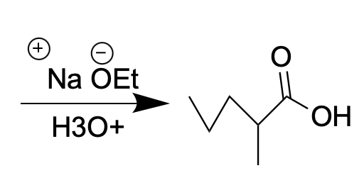 <p>Select the compound that would NOT be considered in the planned synthesis of 2-methylpentanoic acid under these conditions</p>