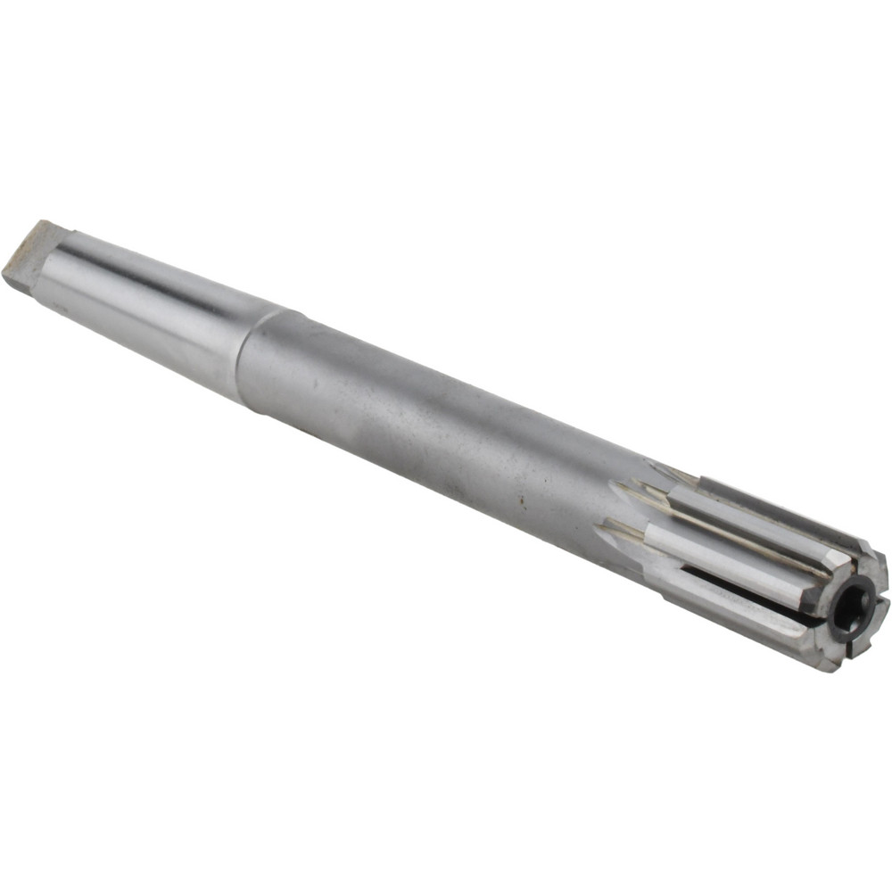 <p>Adjustable reaming tool with tapered cutting blades and expansion mechanism that compensates for wear by slightly increasing diameter (up to 0.010 inches) for precision hole finishing.</p>