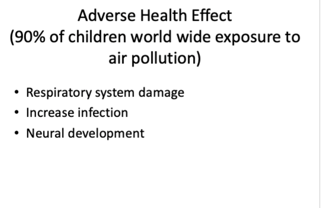 <ul><li><p>air pollution affects lung development (remember fetal basis of disease)</p></li></ul><p></p>
