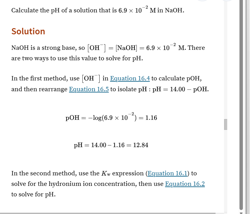 <p>How to calculate pH of a solution using pOH<br>1. find pH value using -log(value)</p><ol start="2"><li><p>Subtract that value from 14</p></li><li><p>answer</p></li></ol><p></p>