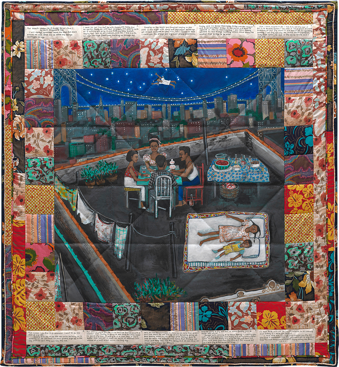<p>Faith Ringgold — <em>Tar Beach</em></p><p><strong>Date:</strong> 1988<br><strong>Medium:</strong> Mixed media</p>