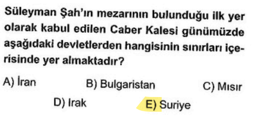 <p>Türkiye sınırları dışındaki tek Türk toprağı sayılan (Ankara Antlaşması ile) Caber Kalesi Suriye'dedir.</p>