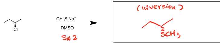 <p>-Sn2 reaction </p><p>-inversion of stereochemistry </p>