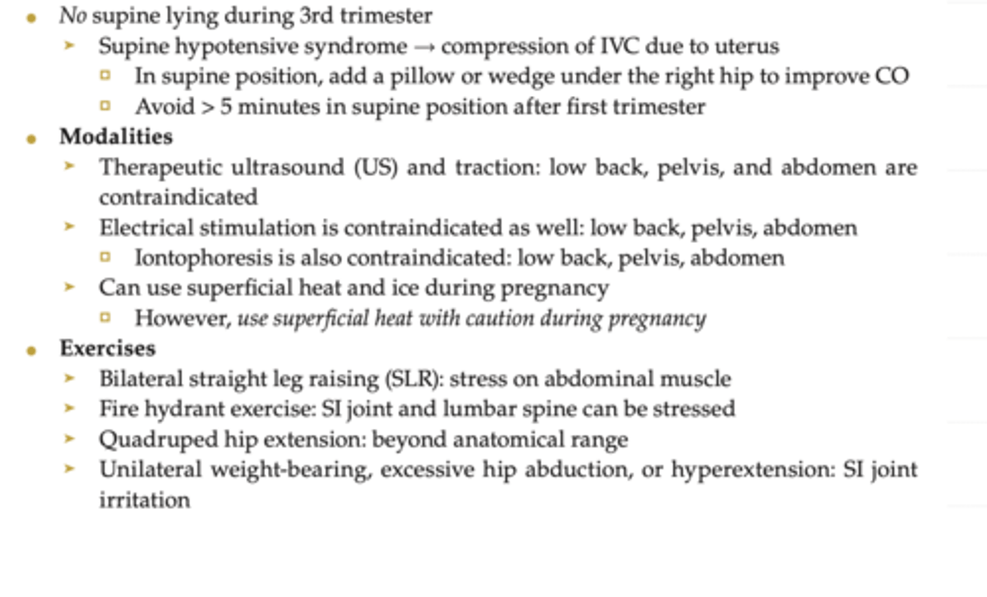 <p>-prolonged periods of motionless standing</p><p>-avoid valsalva</p>