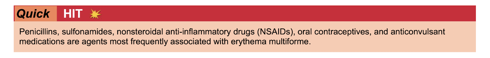 <ul><li><p>penicillins </p></li><li><p>sulfonamides</p></li><li><p>NSAIDS</p></li><li><p>OCPS</p></li><li><p>anticonvulsants</p></li></ul><p></p>