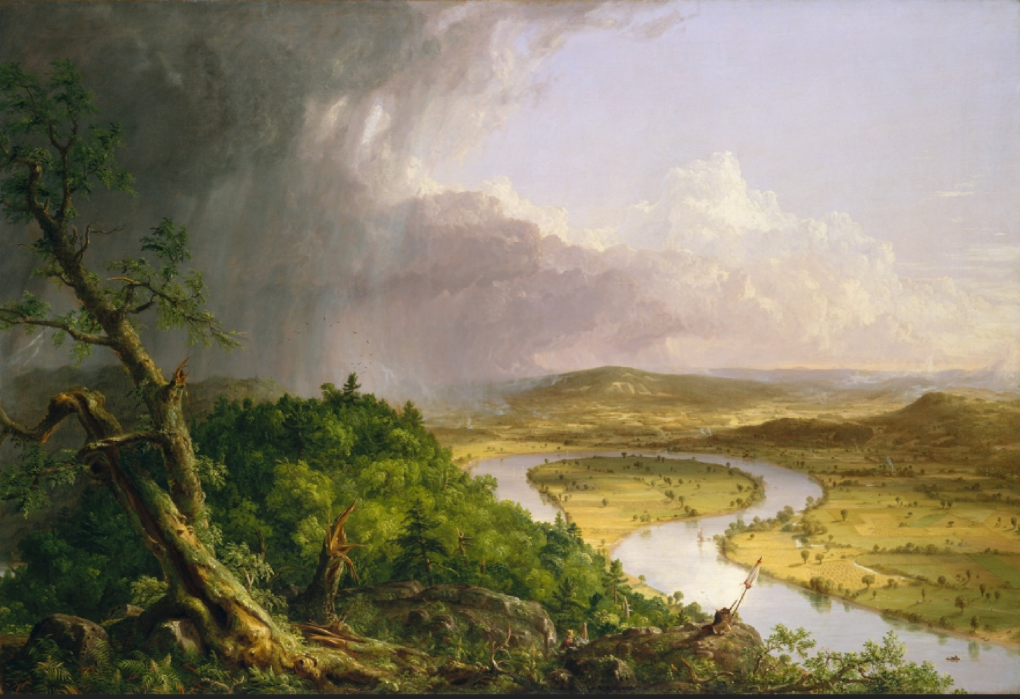 <p>Describe the foreground of the view painting </p>