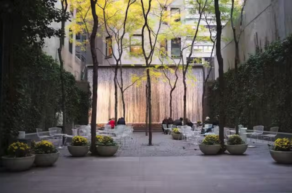<ul><li><p>small parks in dense urban centers</p></li><li><p>cities more willing to fund these parks than large scale ones</p></li><li><p>often associated with large ‘global cities’ and citizen involvement</p></li><li><p>ex: Paley Park</p></li></ul><p></p>