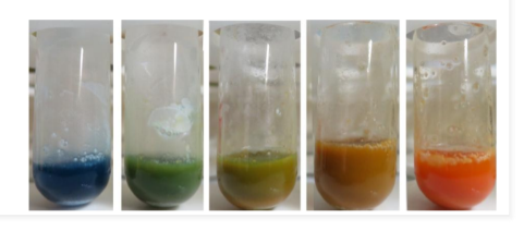 <ul><li><p>reducing sugars will reduce copper sulfate (CuSO4) to cuprous oxide (Cu+) in the presence of heat and strong alkaline solution </p><ul><li><p>blue → green → yellow → orange </p></li></ul></li></ul><p></p>