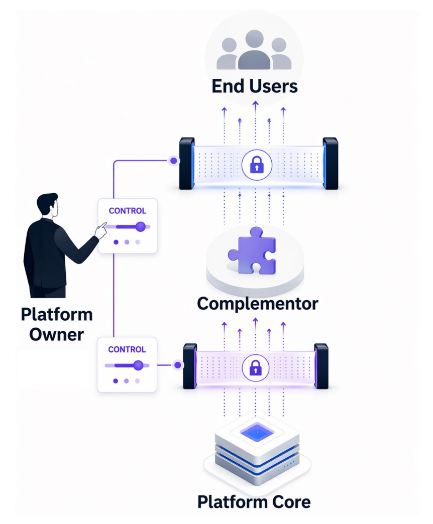 <p>Explain why Gatekeeping creates a Bottleneck/control (Engpass) over access (platform core)  and distribution.</p>