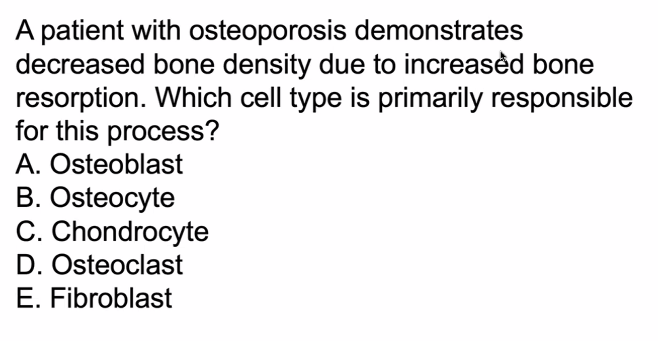 <p>D)</p><p>Osteoporosis is a condition where bones become weak and brittle, making them highly susceptible to fractures. Often called a "silent disease," it usually has no early symptoms and is frequently only discovered after a minor fall or sudden strain causes a bone to break. </p>