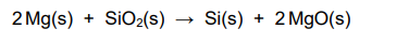 <p>2022: Magnesium is used to reduce silicon dioxide</p><p>(see picture for equation)</p><p>Give one reason why the products are difficult to separate if magnesium is used to reduce silicon dioxide (1)</p>