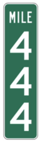<p>These signs are always green. They direct you to bike routes, parking areas, mileposts and specific exits. Mileposts are placed every mile along the freeway from one end of the state to the other. Zero usually starts at the south and west borders of the state. Mileposts can be used to determine the distance to exits, cities or state lines. By using the milepost number and the exit number, you may compute how far you are from the exit you want to use.</p>