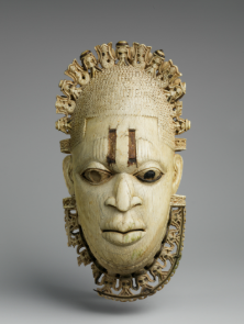<p>Ivory belt mask of a Queen Mother (iyoba), from Benin, Nigeria, mid-16th c. ivory, Term: Iyoba</p>