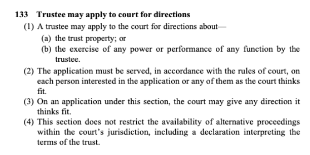 <p>a trustee may apply to courts for directions</p>