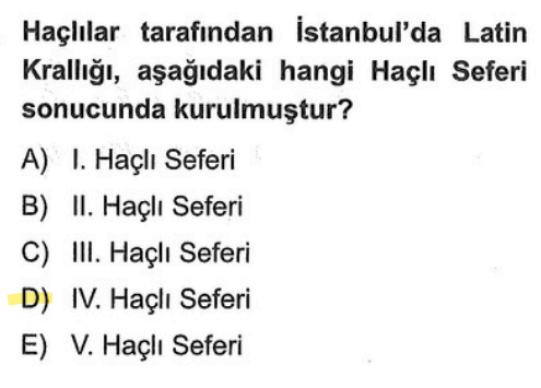 <p>IV. Haçlı Seferi, aslında Kudüs'ü kurtarmak için yola çıkmış ancak amacından saparak İstanbul'un yağmalanmasına ve burada bir Latin İmparatorluğu kurulmasına neden olmuştur.</p>
