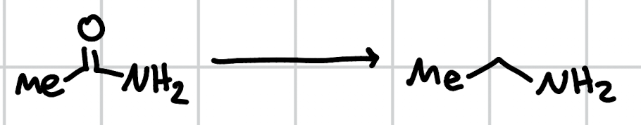 <p>reduction of amides w/ LiAlH4</p>