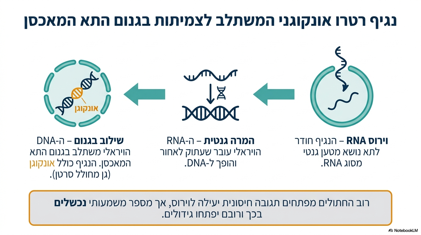 <ul><li><p><strong>גורם המחלה:</strong> נגיף מחולל סרטן מסוג <strong>רטרו-וירוס</strong> – נגיף רנ"א ההופך לדנ"א אשר משתלב ישירות בתוך גנום תא המארח.</p></li><li><p><strong>מנגנון וגידולים:</strong> הנגיף <strong>כולל אונקוגן</strong> (גן מחולל סרטן), ולכן רוב החתולים החולים מפתחים גידולים.<strong>תגובה חיסונית:</strong> רוב החתולים מפתחים תגובה חיסונית יעילה נגד הנגיף, אך מספר משמעותי מהם אינם מצליחים בכך.</p></li></ul><p></p>