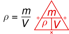 <p>ρ = masse volumique (kg ou g)</p><p>m = masse (m³ ou L)</p><p>V = volume (kg/m³ ou g/L)</p>