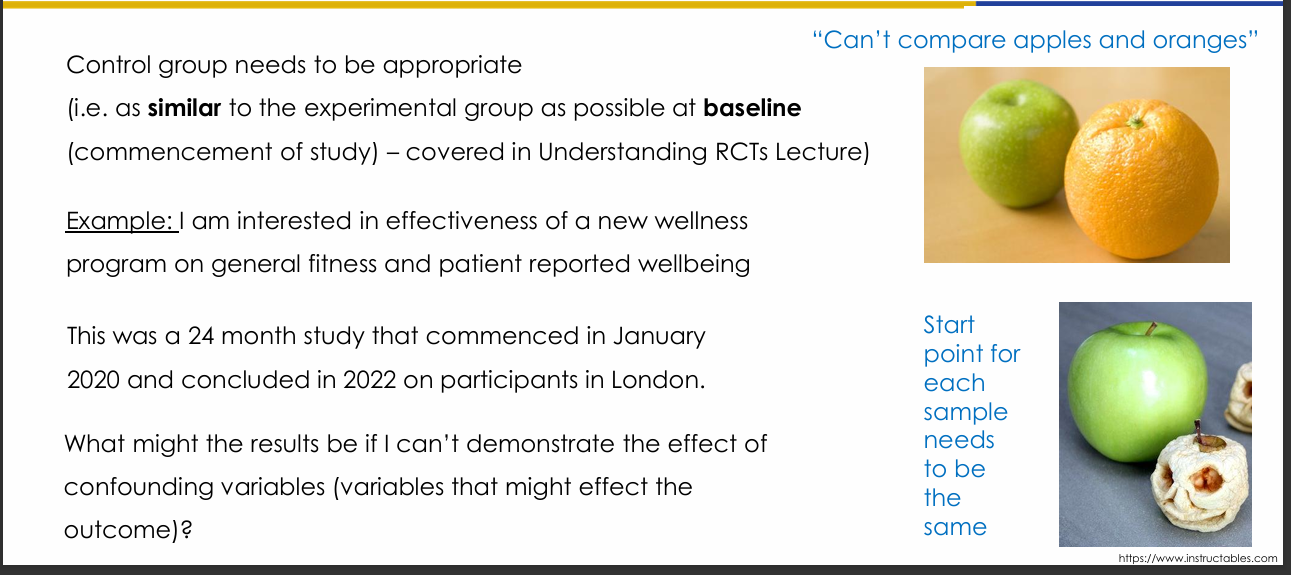 <p>How did the 2020-2022 London wellness-programme example illustrate the need for a control group?</p>