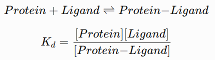 <p>Kd = dissociation constant</p><p>it gives an indication of the binding affinity.</p><p>it is a dissociation constant so Kd is equal to the ligand concentration time the protein concentration over the bound concentration at equilibrium, therefore a higher value means a preference to dissociate, a higher ligand and protein concentration and therefore lower affinity.</p><p>Ki = inhibitions constant</p><p>also a equilibrium constant like Kd and describes the affinity for the inhibitor for the protein during an inhibition assay, so<strong> it describes the inhibition of activity while Kd describes only binding</strong></p><p><strong>measurment: </strong></p><p>Kd is measured by measuring how much ligand binds to protein at differen ligand concentrations and fit a binding curve</p><p>Ki is measured by measuring the enzyme activity at different inhibitor concentrations like dose response ADP-Glo kinase assay</p>