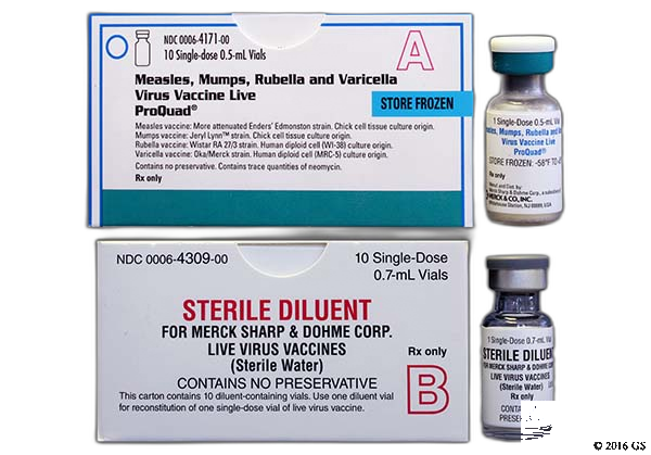<p>ProQuad (Merck & Co.) for MMRV (measles, mumps, rubella, and varicella)</p>