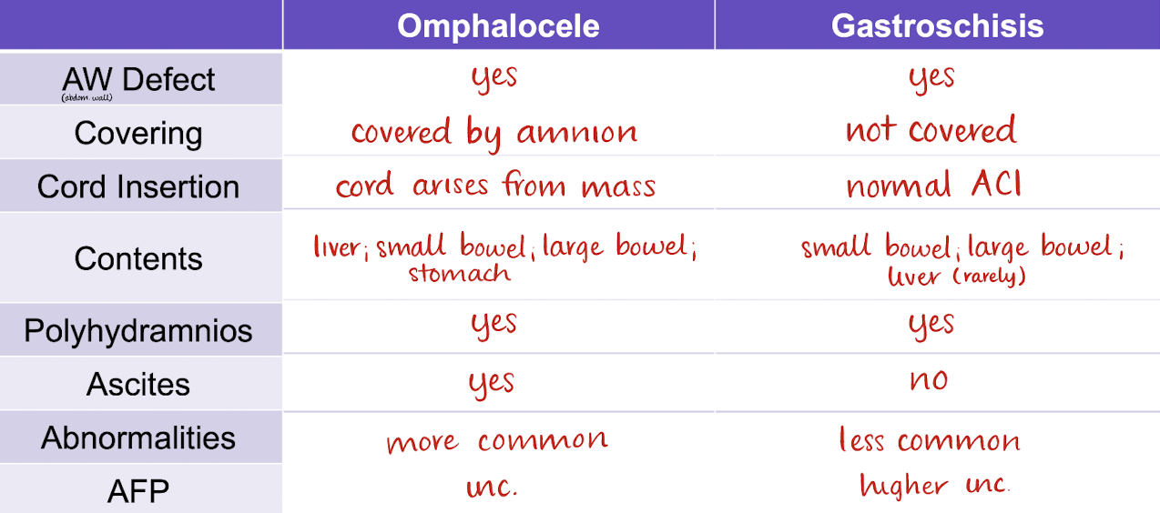 <p>omphalocele vs gastroschisis summary chart</p>