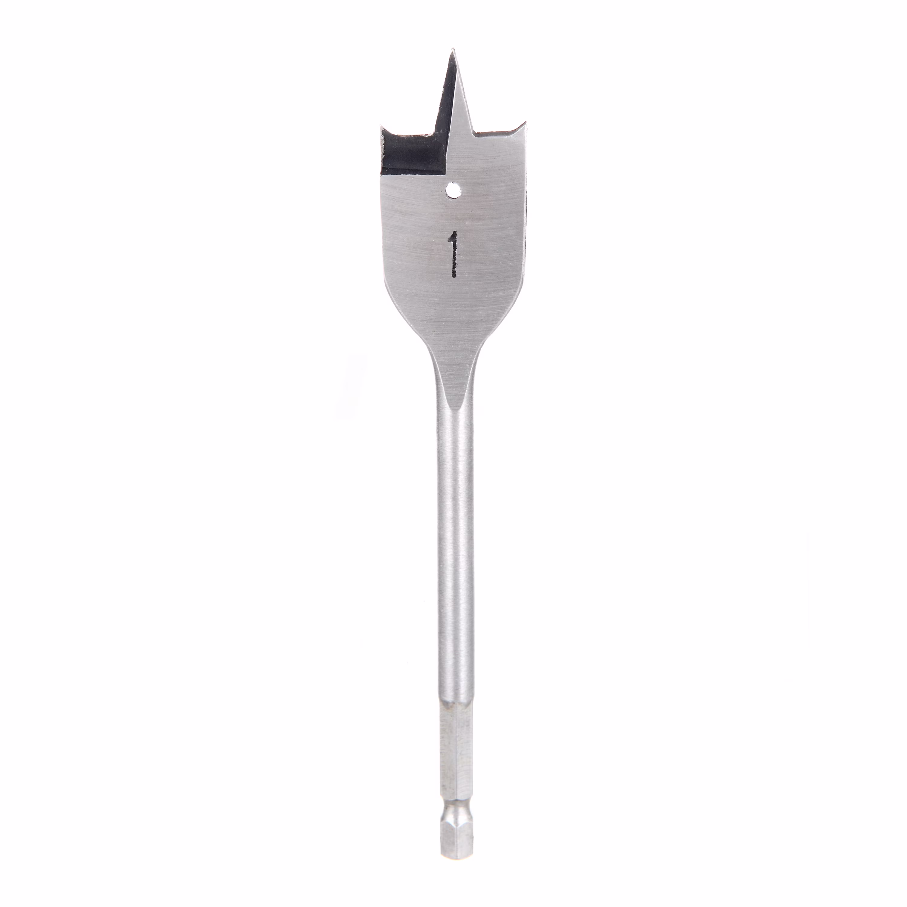 <p>Flat wood-boring drill bit with hex shaft, used in power drills or drill presses for fast hole cutting.</p>