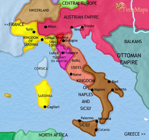 <p>correct answer is upward arrow on boot of Italy </p>