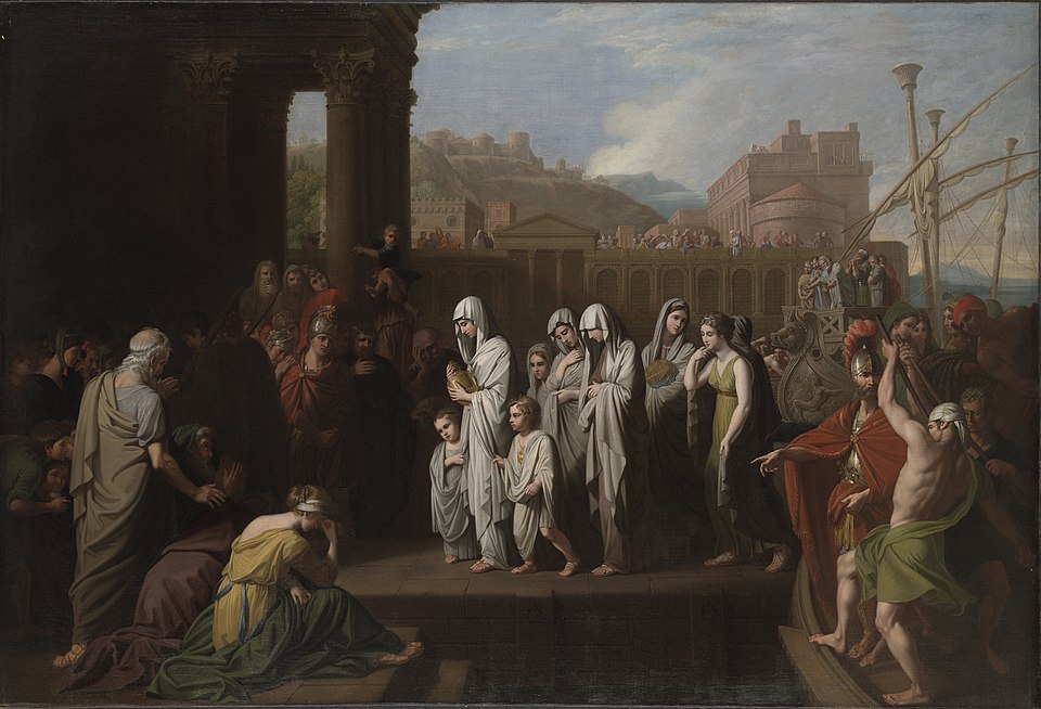 <p>Benjamin West, Agrippina Landing at Brindisium with the Ashes of Germanicius (1768)</p>