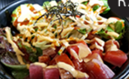 <p><span>Steamed rice bowl topped w/ tuna, red chili pepper paste</span><br><span>with vinegar, spicy mayo, spring mix, cucumber, avocado,</span><br><span>kizami nori with small udon broth</span></p>