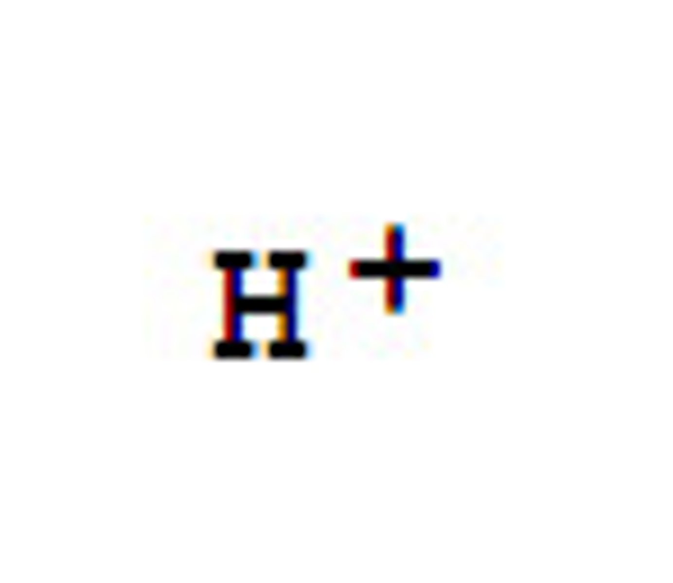 <p>A positively charged ion (H+) formed from a hydrogen atom that has lost its electron</p>