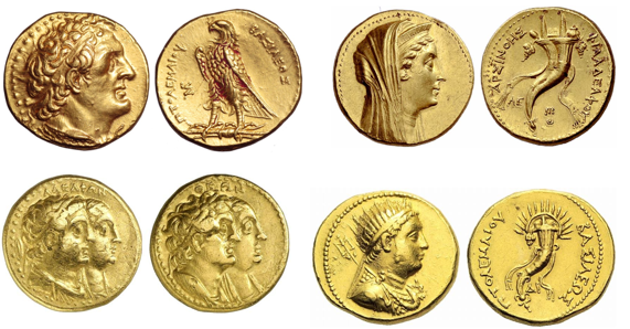 <p>What is different on the iconography of gold coins compared to bronze coins? </p>