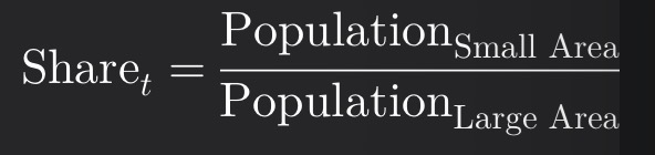 <p><span><span>The ratio of the study area population to the larger area population</span></span></p>