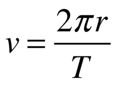 <p>For objects in circular motion</p><p>V = tangential velocity [m/s]</p><p>r = radius of circular path [m]</p><p>T = Period (time of 1 rotation) [s]</p>