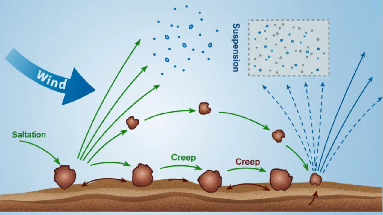 <p>sands bump into one another, causing each other to move forward</p><ul><li><p>analogous to attrition except the sands are not eroding each other, but merely moving each other</p></li></ul><p></p>