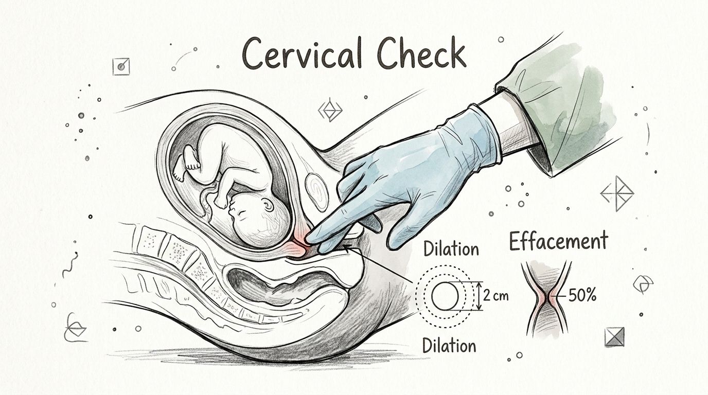 <p>Components of a cervical check during labor</p>