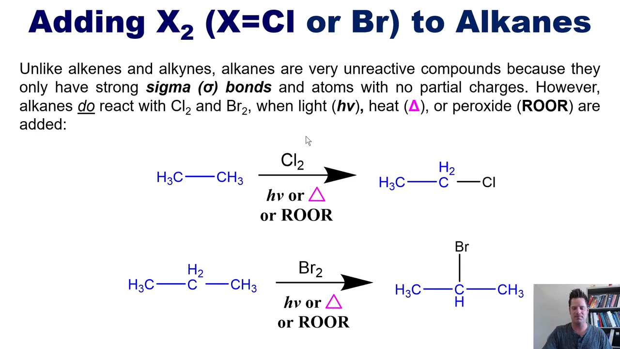 <p>Light, heat, or peroxide </p>