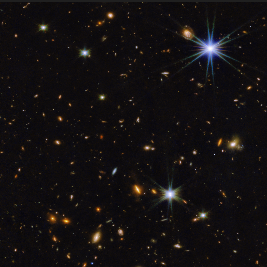 <p>The radial patterns around the bright stars in this photo are called diffraction spikes and are caused by __________________.</p><p>A. the star’s magnetic fields</p><p>B. the structure of the telescope that was used</p><p>C. the high amount of power radiated by the star (flux)</p><p>D. the black-body curve of the star</p>