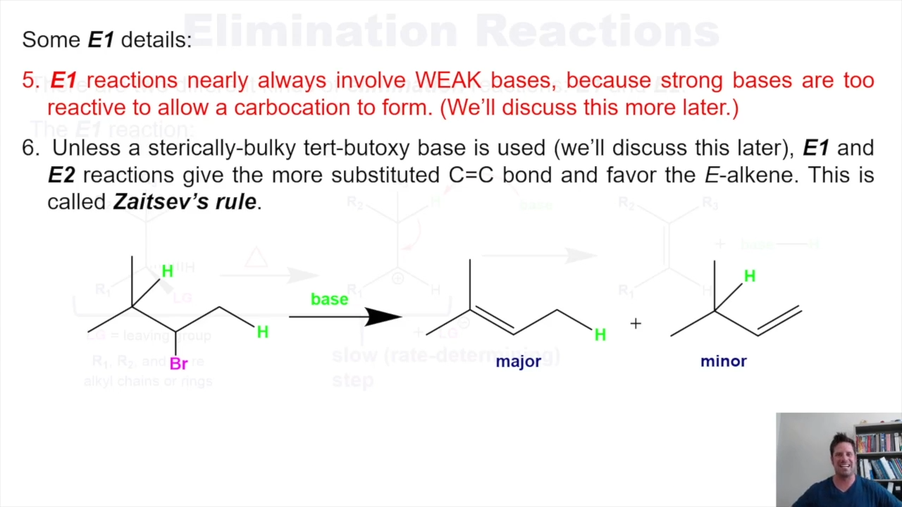 <p>E1 and E2 reactions favor the more substituted C=C bond</p>