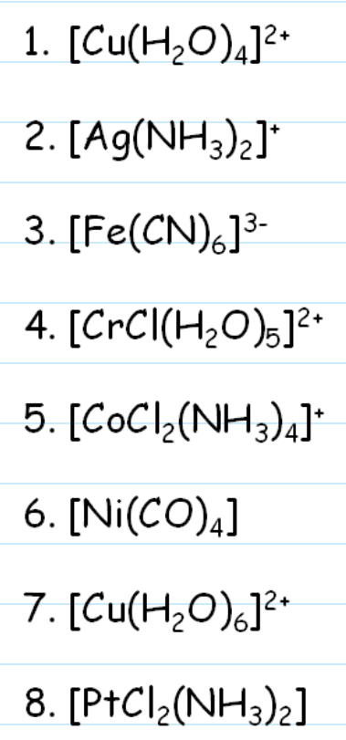 <p><span>What are the names for the following complexes? </span></p>