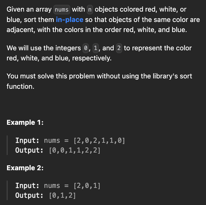 <p><strong>Sort Colors</strong></p>