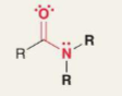 <p>Oxygen double bonded to a carbon, the carbon is bonded to a r and a N with one lone pair, the Nitrogen is bonded to two R’s</p>