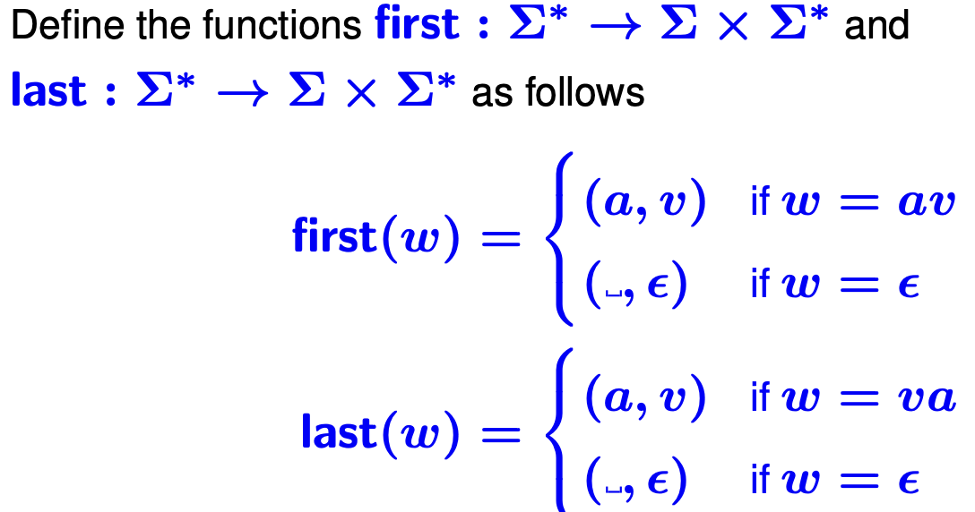 <p>These functions split off the first and last symbols of a string, splitting off if the string is empty.</p>